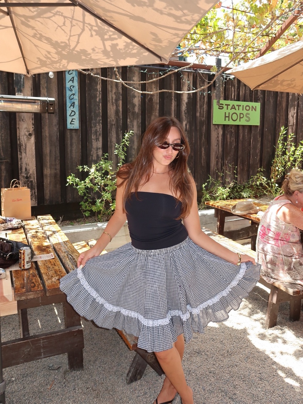 Vintage Black & White Gingham Ruffle Skirt